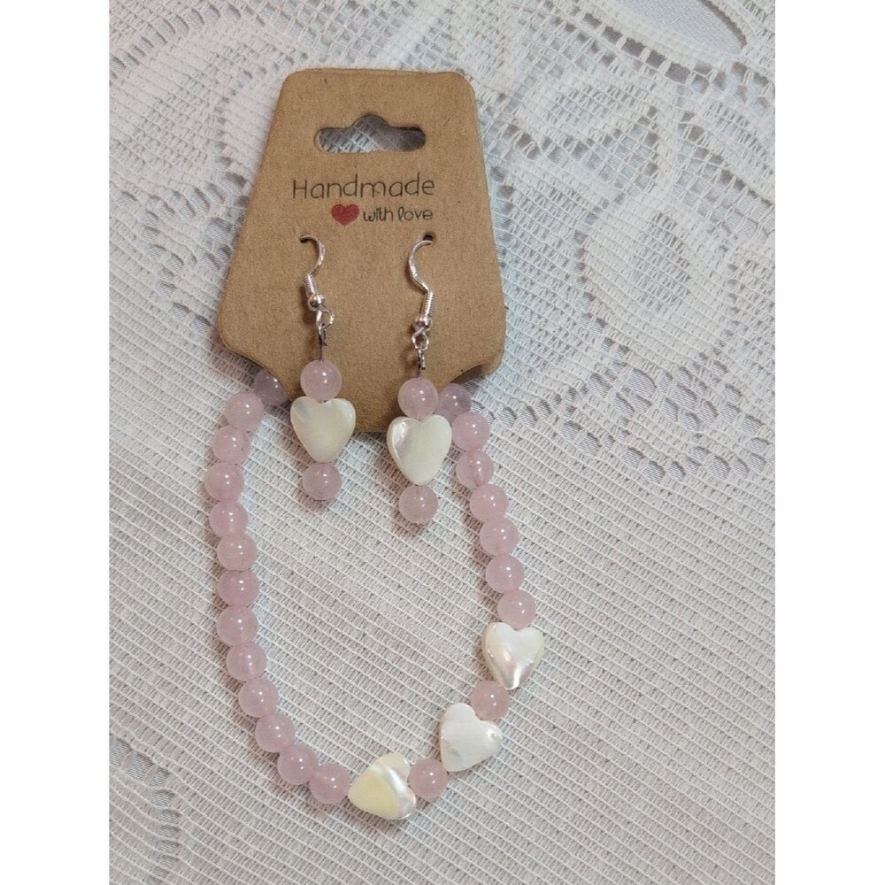 Handmade Rose Quartz and Mother of Pearl Bracelet And Earrings Set